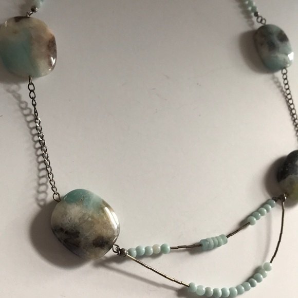Vintage Amazonite nugget, liquid silver, sterling silver Necklace - Picture 5 of 8
